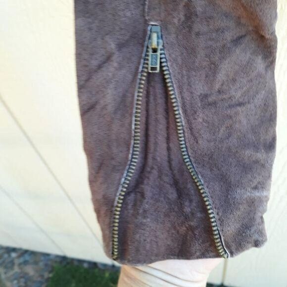 Isaac Mizrahi Leather Suede Jacket Moto Distressed Crinkle Textured Brown Sz M - Picture 8 of 14